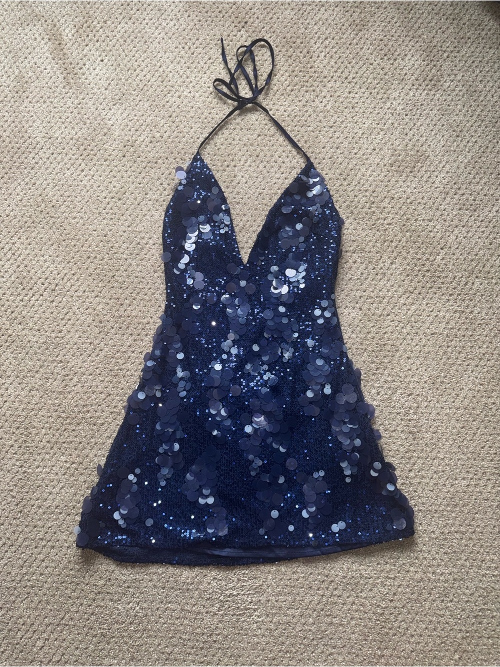 Tiger Mist Navy Sequin Halter Mini Dress - Picture 2 of 4